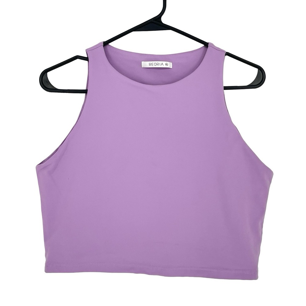 REORIA Womens XL Lavender Crop Tank Top High Neck Sleeveless Y2K Stretch